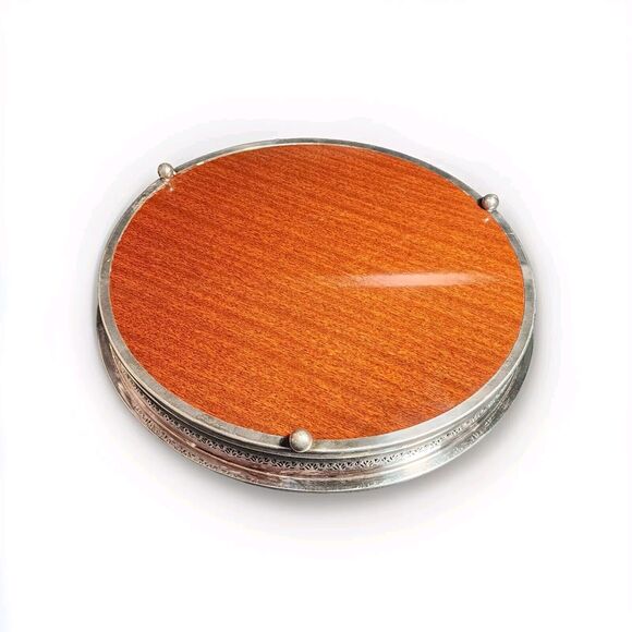 Vintage Crescent Modern Formica and Silver Plate Round Serving Bar Tray MCM 12" - Picture 5 of 6